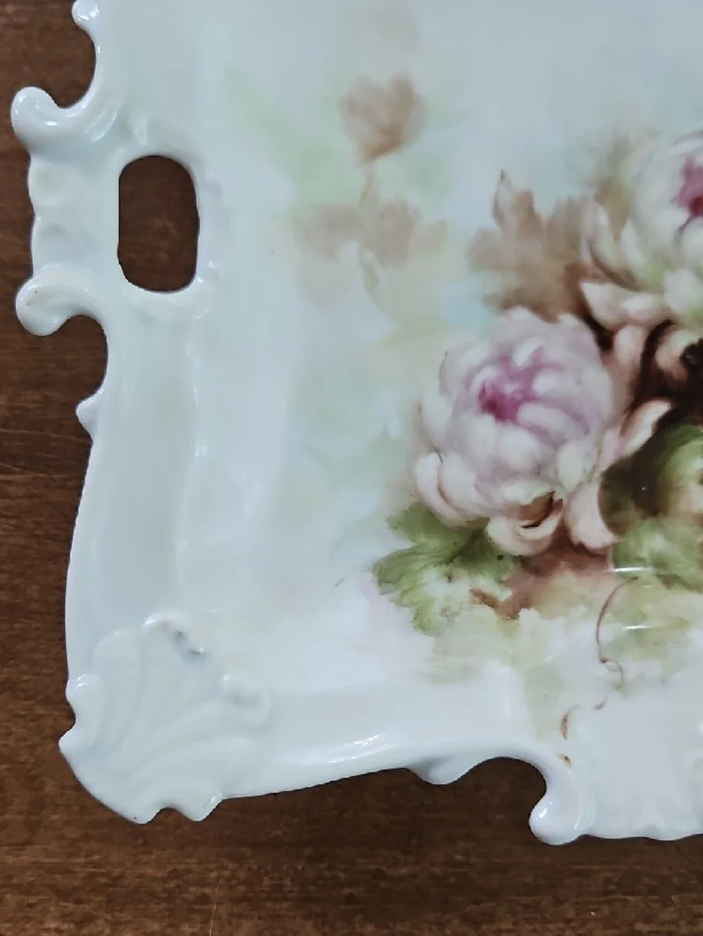 Vintage Hand-Painted Floral Porcelain Square Plate